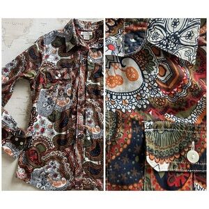 LUCKY BRAND Mod Paisley ButtonDown Shirt Roll-tab Sleeve Size Small
